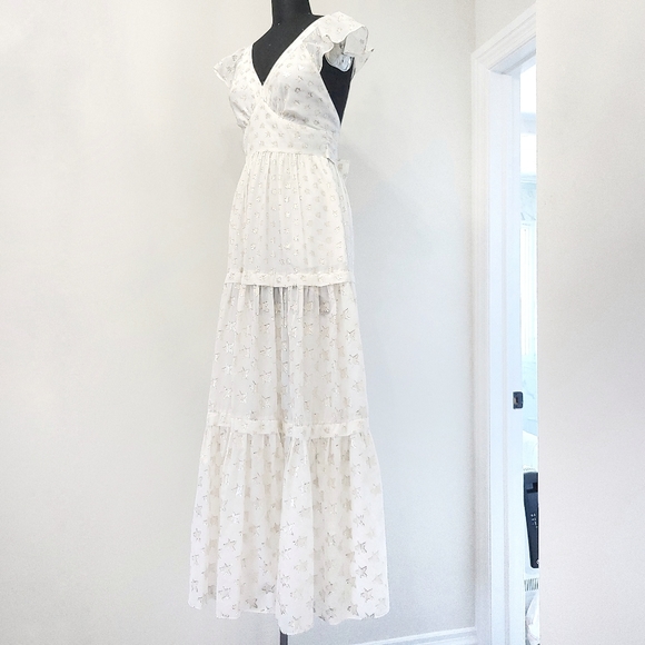 NWOT RARE White Temperley London Metallic Star Jacquard Silk Tiered Maxi Dress - Picture 6 of 16